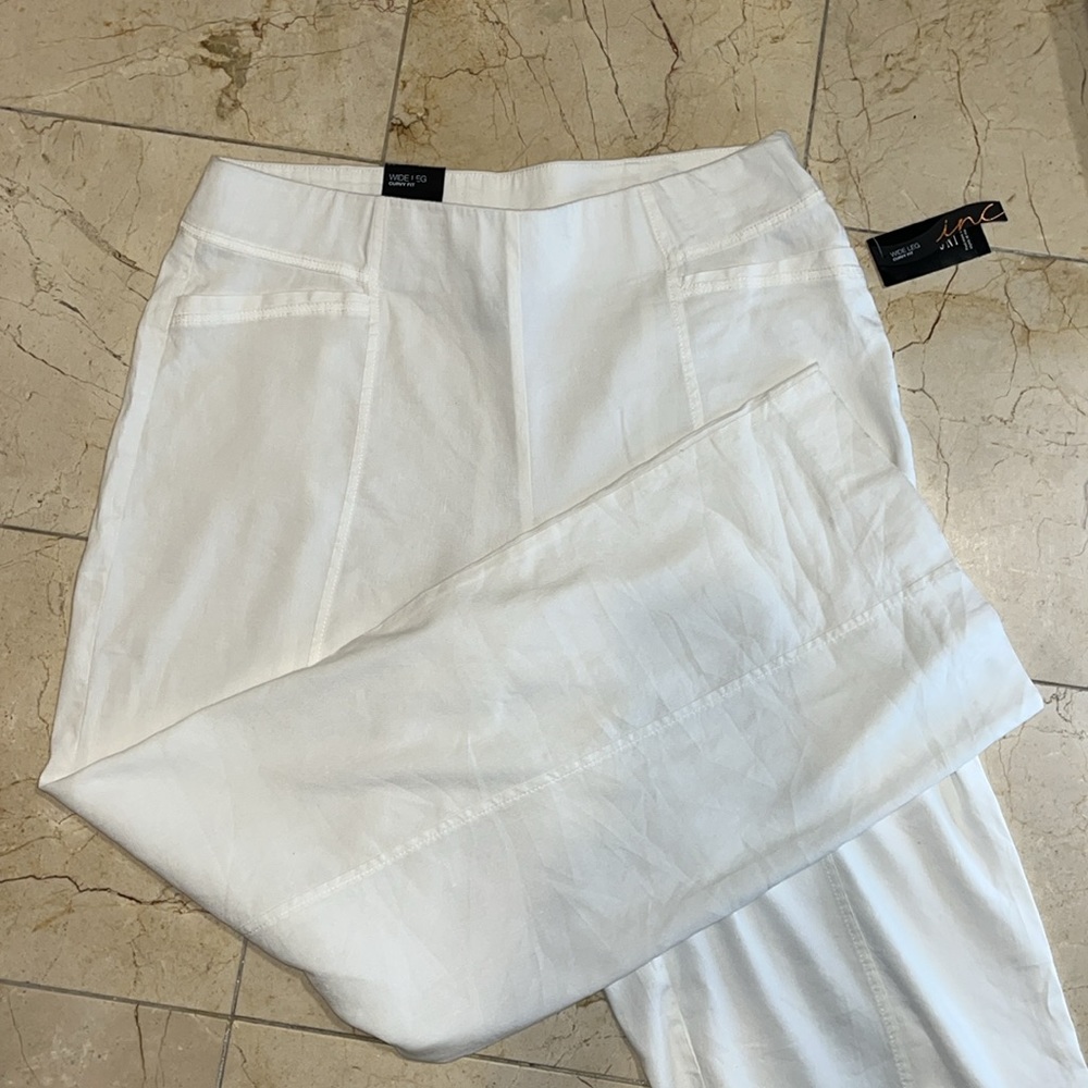 NWT I.N.C. Linen Blend Wide Leg Curvy Fit White Pants